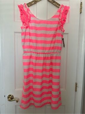 Lilly Pulitzer Danna Dress Awning Stripe Pink and White Size XL New!